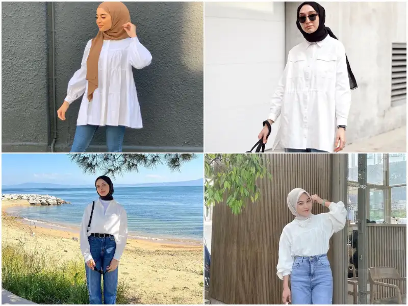 Style Hijab Kemeja Putih dan Jeans